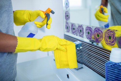Technician performing detailed oven cleaning on a built-in oven
